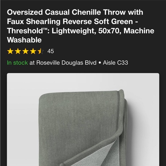 NWT Oversized Casual Chenille Throw with Faux Shearling Green - Threshold - Picture 7 of 7